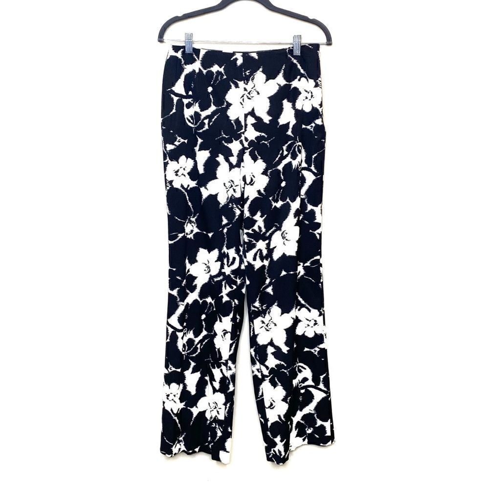 Talbots black and white floral silk blend pants size 6